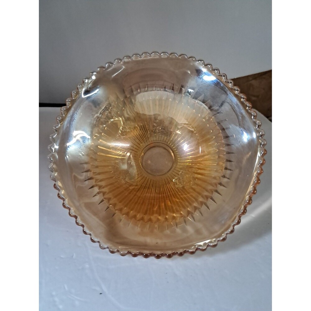 Vintage Jeanette Anniversary Marigold Carnival Glass Bowl/Candy Dish